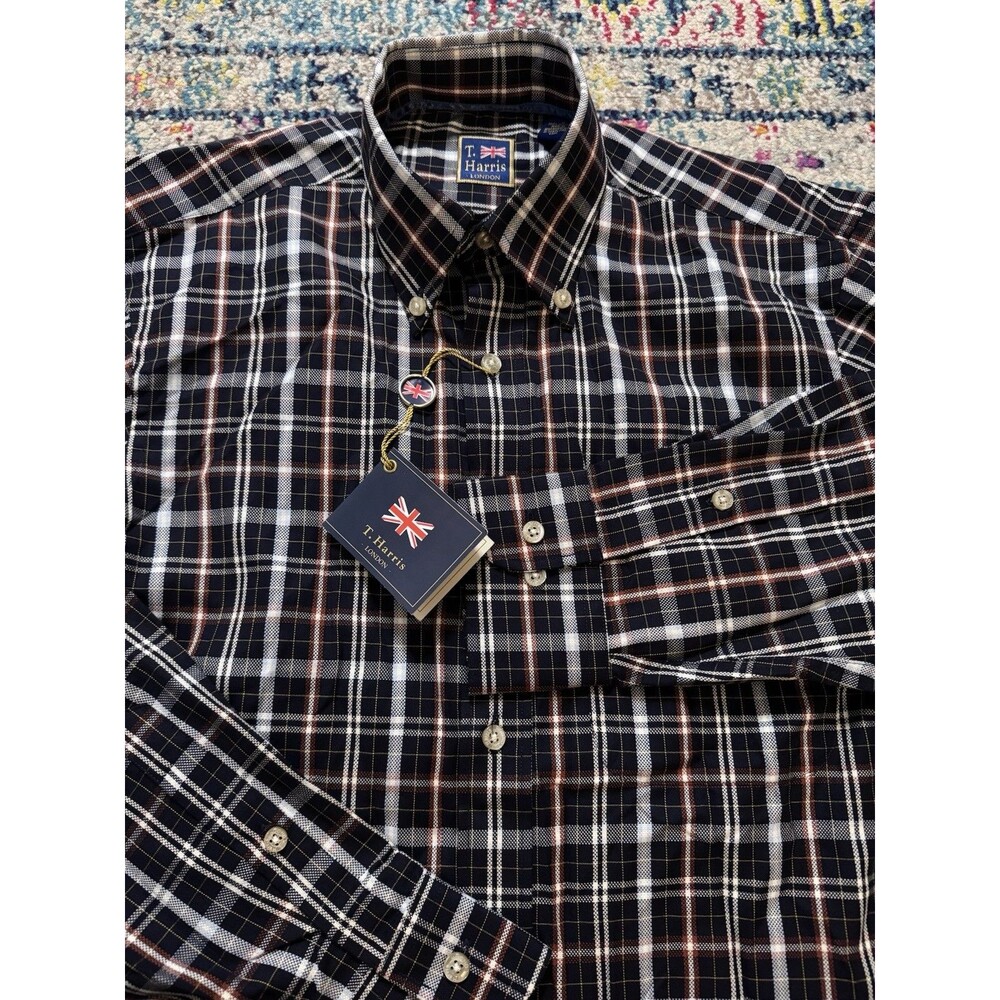 NWT T.Harris London Men's Plaid 100% Cotton‎ Button Down Shirt Size Small